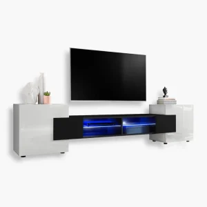 Merano TV Cabinet, White/Black LED Lighting Blue