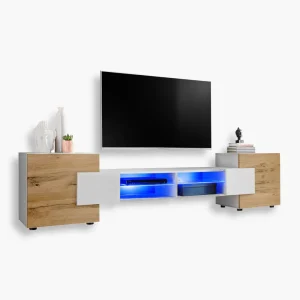Merano TV Cabinet, White/Wotan LED Lighting Blue