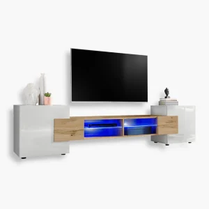 Merano TV Cabinet, White/Wotan LED Lighting Blue