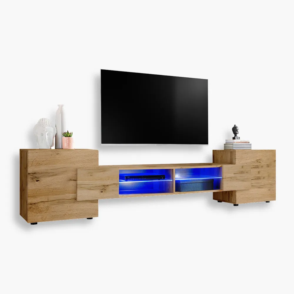 Merano-Blu-Wotan-Wotan-Wotan-3.webp TV cabinet Merano, Wotan/Wotan LED lighting blue - Image 1