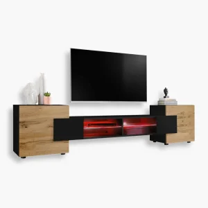 Merano TV Cabinet, Black/Wotan RGB LED Lighting