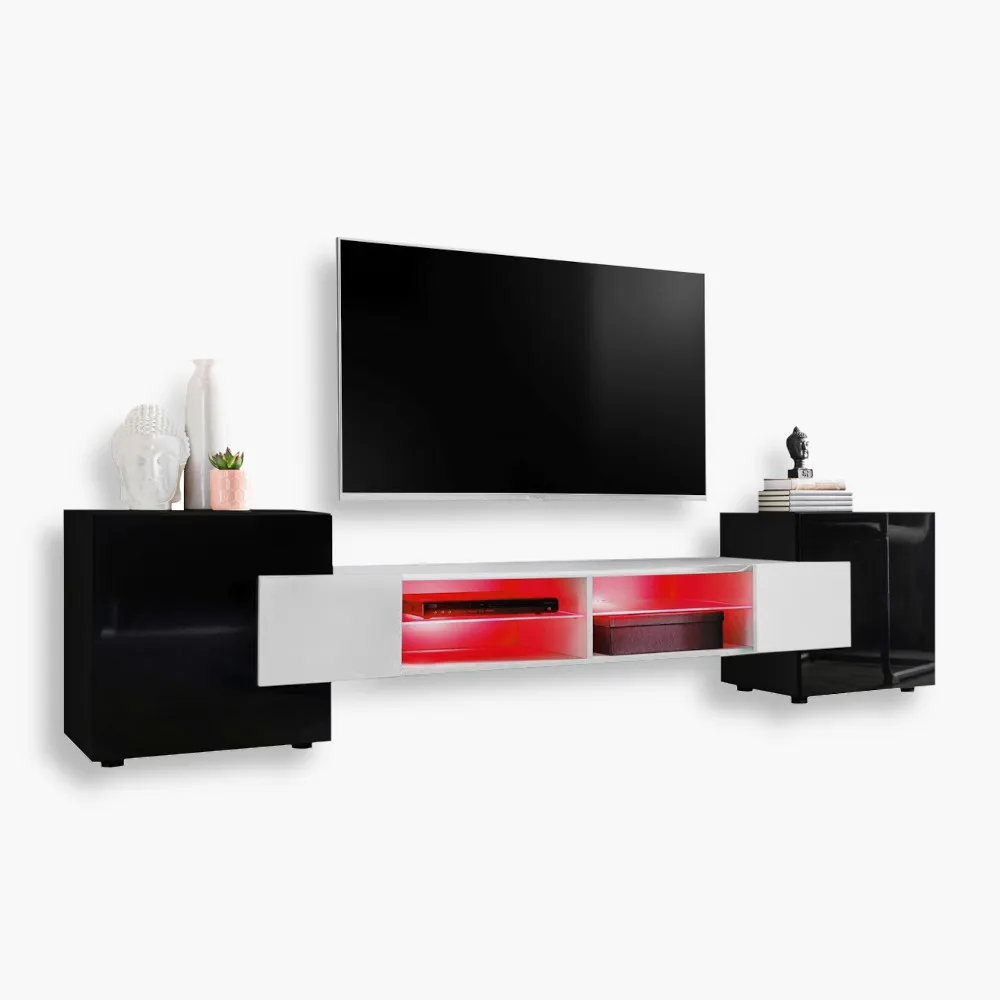 Merano-RGB-Black-White-Black-3.webp Merano TV Cabinet, Black/White RGB LED Lighting - Image 1