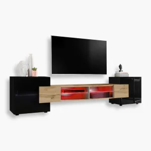 Merano TV Cabinet, Wotan/Black RGB LED Lighting