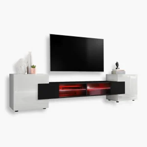 Merano TV Cabinet, White/Black RGB LED Lighting