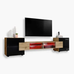 Merano TV Cabinet, Wotan/Black RGB LED Lighting