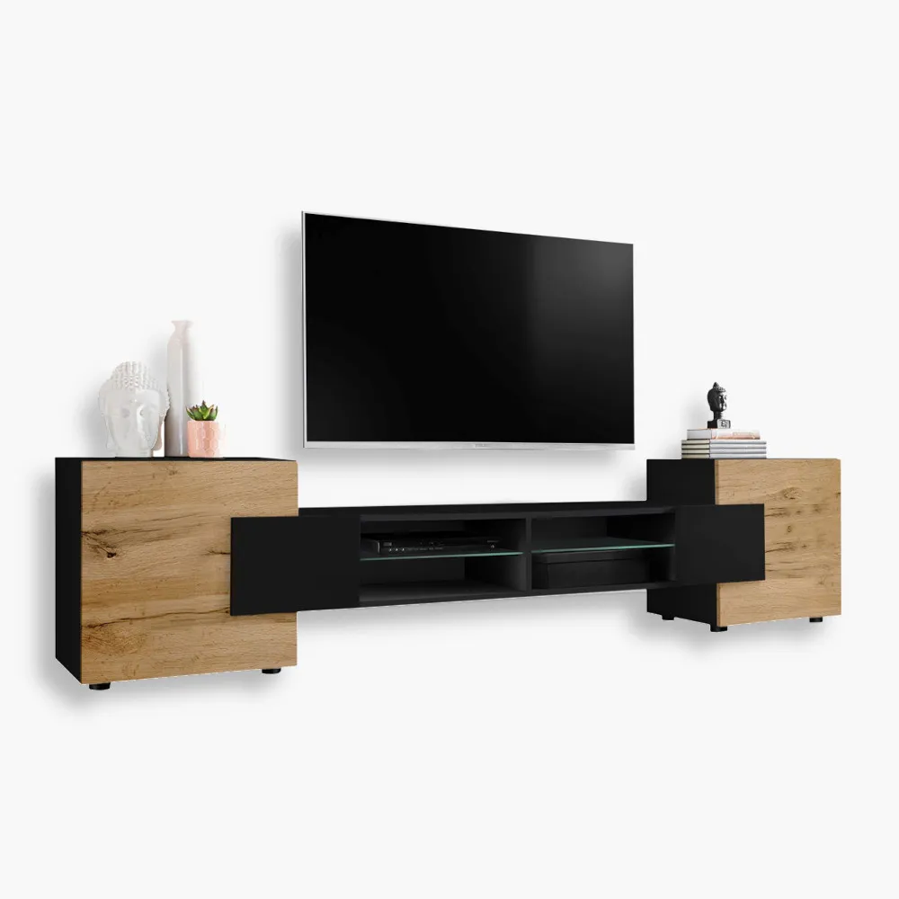 Merano-noLED-Black-Black-Wotan-3.webp Merano TV Cabinet, Black/Wotan - Image 1
