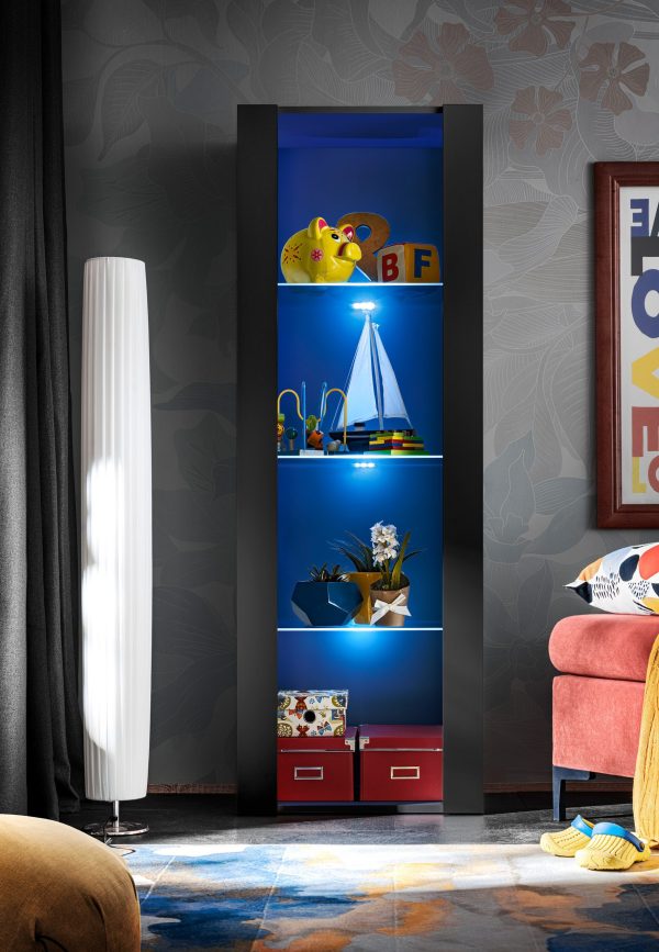 Tivoli Glass-Shelf Cabinet, Black/Black LED Lighting Blue - Image 8