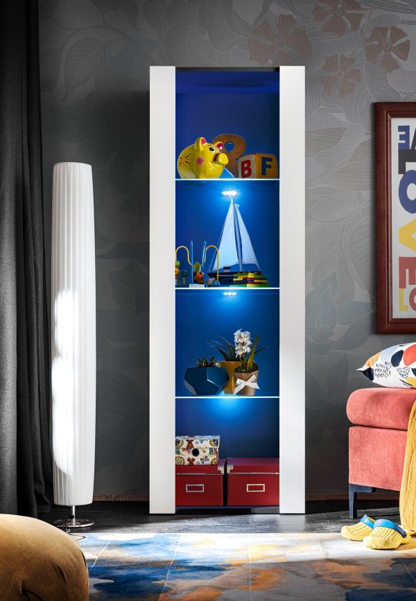 Tivoli Glass-Shelf Cabinet, White/Black LED Lighting Blue - Image 8