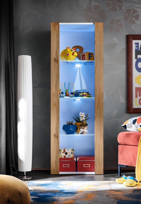 Tivoli Glass-Shelf Cabinet, Wotan/White LED Lighting Blue - Image 8