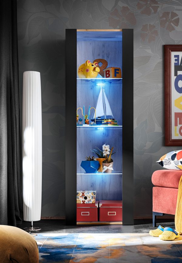 Tivoli Glass-Shelf Cabinet, Black/Wotan LED Lighting Blue - Image 8