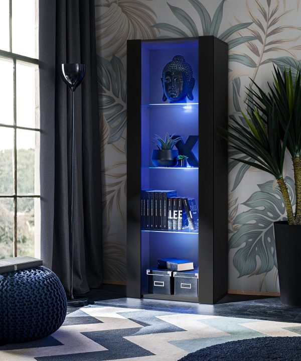 Tivoli Glass-Shelf Cabinet, Black/Black LED Lighting Blue - Image 2