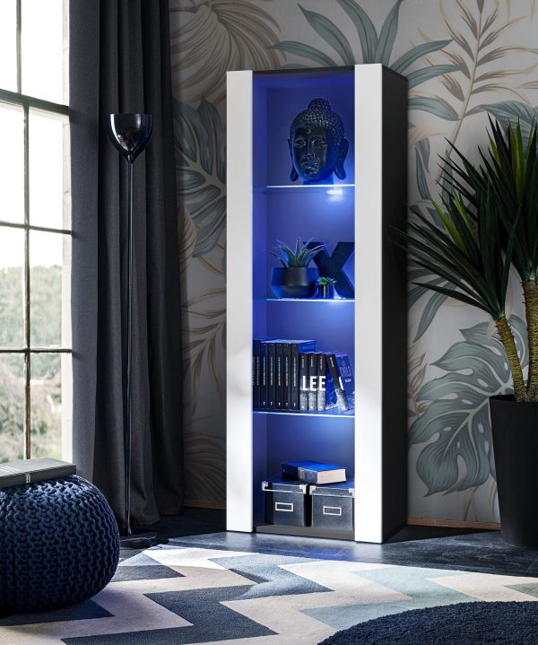 Tivoli Glass-Shelf Cabinet, White/Black LED Lighting Blue - Image 2