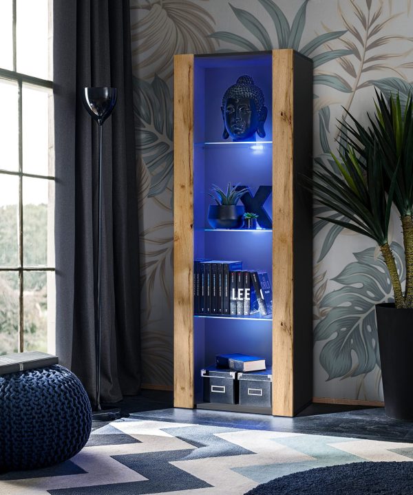 Tivoli Glass-Shelf Cabinet, Wotan/Black LED Lighting Blue - Image 2