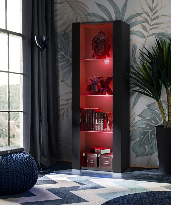 Tivoli Glass-Shelf Cabinet, Black/Black RGB LED Lighting - Image 2