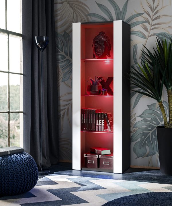 Tivoli Glass-Shelf Cabinet, White/Black RGB LED Lighting - Image 2