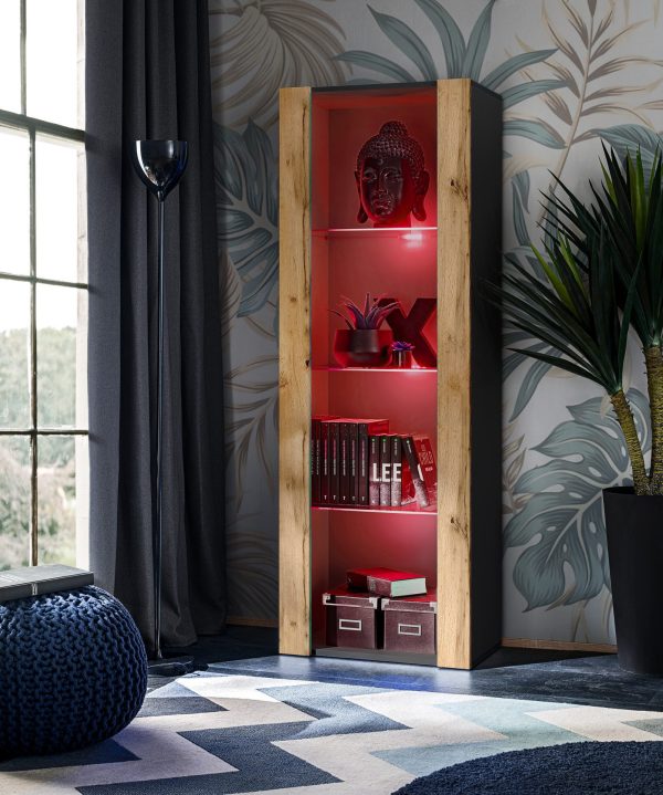 Tivoli Glass-Shelf Cabinet, Wotan/RGB LED Lighting Black - Image 2