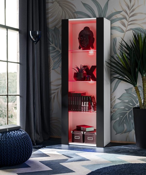 Tivoli Glass-Shelf Cabinet, Black/White RGB LED Lighting - Image 2