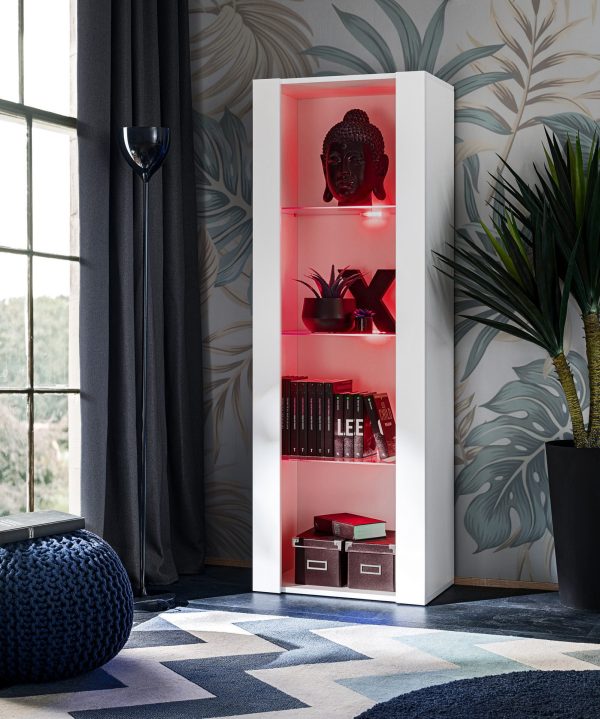 Tivoli Glass‑Shelf Cabinet, White/White RGB LED Lighting - Image 2