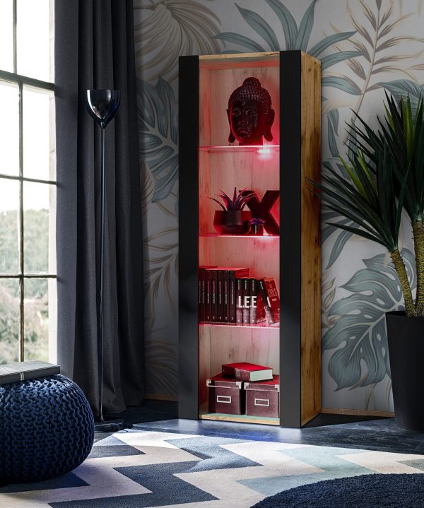 Tivoli Glass‑Shelf Cabinet, Black/Wotan RGB LED Lighting - Image 2