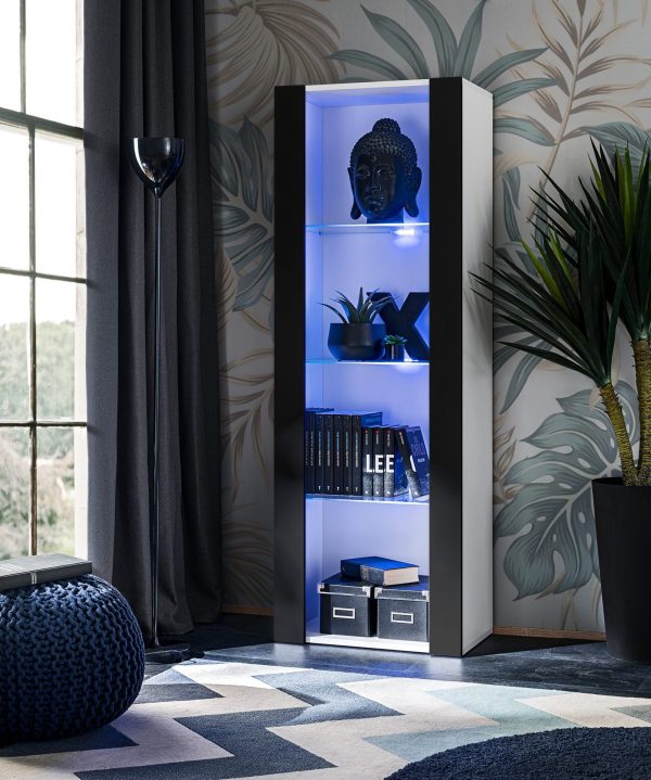 Tivoli Glass-Shelf Cabinet, Black/White LED Lighting Blue - Image 2