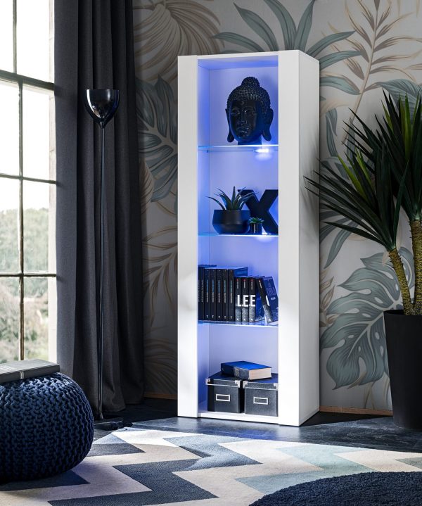 Tivoli Glass-Shelf Cabinet, White/White LED Lighting Blue - Image 2