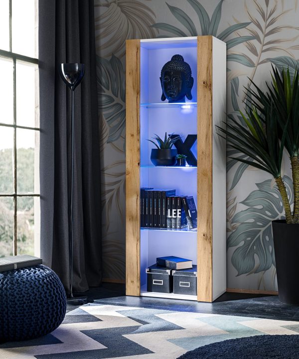 Tivoli Glass-Shelf Cabinet, Wotan/White LED Lighting Blue - Image 2