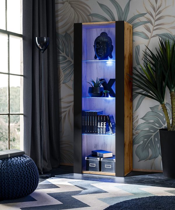 Tivoli Glass-Shelf Cabinet, Black/Wotan LED Lighting Blue - Image 2