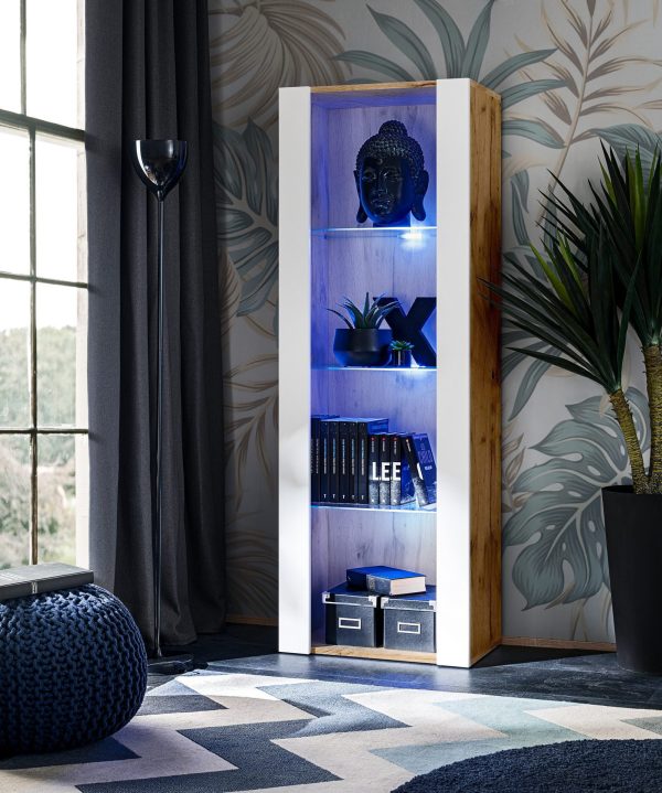 Tivoli Glass-Shelf Cabinet, White/Wotan LED Lighting Blue - Image 2