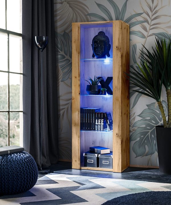 Tivoli Glass-Shelf Cabinet, Wotan/Wotan LED Lighting Blue - Image 2