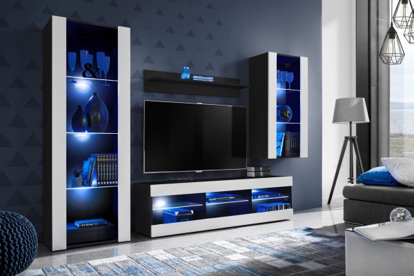 Tivoli Medio TV Furniture Set, White/Black LED Lighting Blue - Image 2