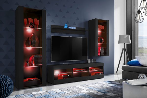 Tivoli Medio TV Furniture Set, Black/Black RGB LED Lighting - Image 2
