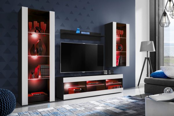 Tivoli Medio TV Furniture Set, White/Black RGB LED Lighting - Image 2