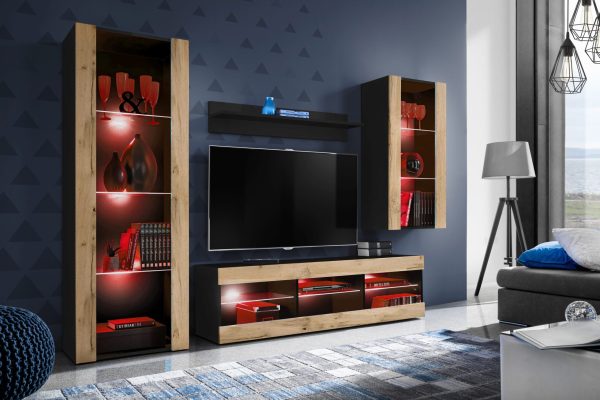 Tivoli Medio RTV Furniture Set, Wotan/Black RGB LED Lighting - Image 2