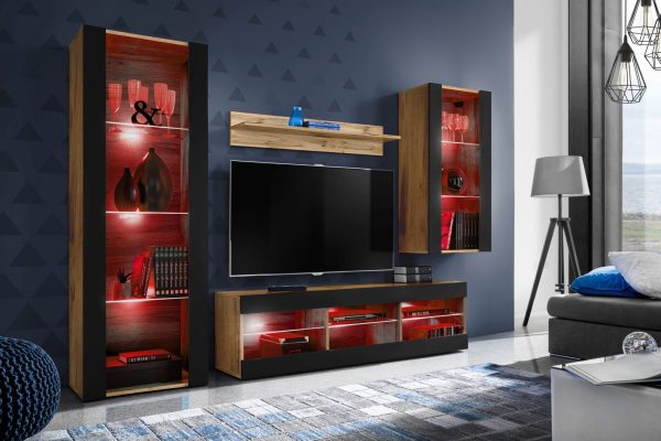 Tivoli Medio TV Furniture Set, Black/Wotan RGB LED Lighting - Image 2