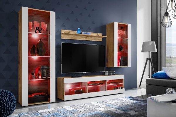 TV Furniture SET Tivoli Medio, White/Wotan RGB LED Lighting - Image 2