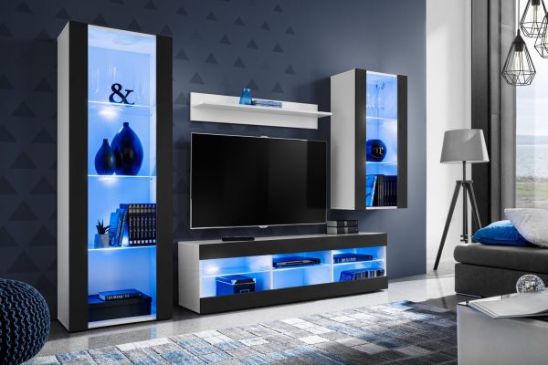 Tivoli Medio TV Furniture Set, Black/White LED Lighting Blue - Image 2
