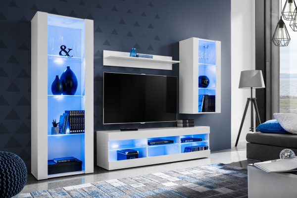 Tivoli Medio TV Furniture Set, White/White LED Lighting Blue - Image 2