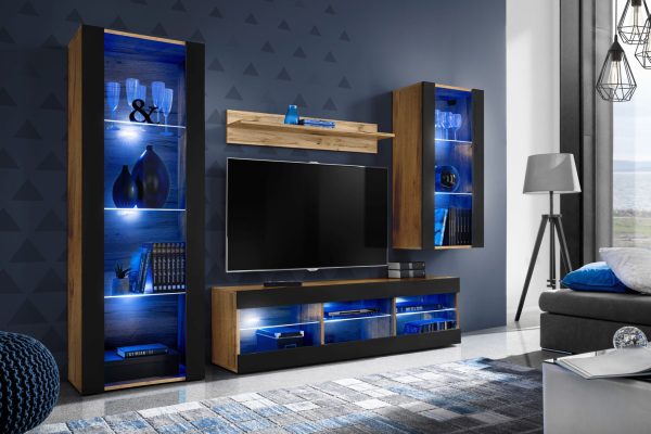 Tivoli Medio TV Furniture Set, Black/Wotan LED Lighting Blue - Image 2