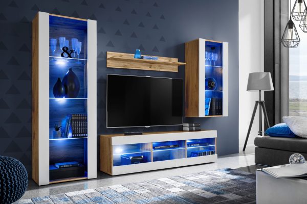 Tivoli Medio TV Furniture Set, White/Wotan LED Lighting Blue - Image 2