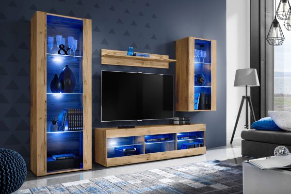 TV Furniture Set Tivoli Medio, Wotan/Wotan LED Lighting Blue - Image 2