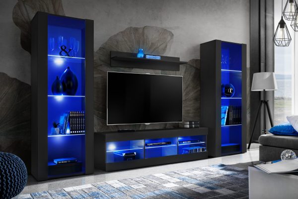 Tivoli Grande TV Furniture Set, Black/Black LED Lighting Blue - Image 2