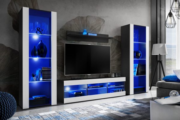 Tivoli Grande TV Furniture Set, White/Black LED Lighting Blue - Image 2
