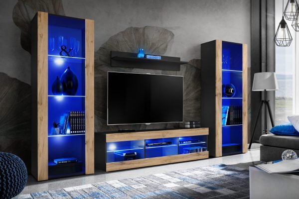 Tivoli Grande TV Furniture Set, Wotan/Black LED Lighting Blue - Image 2