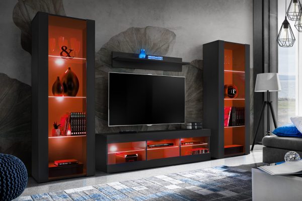 Tivoli Grande TV Furniture Set, Black/Black RGB LED Lighting - Image 2