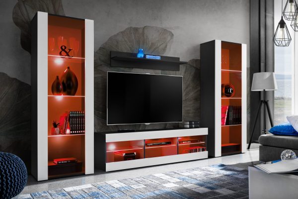Tivoli Grande TV Furniture Set, White/Black RGB LED Lighting - Image 2