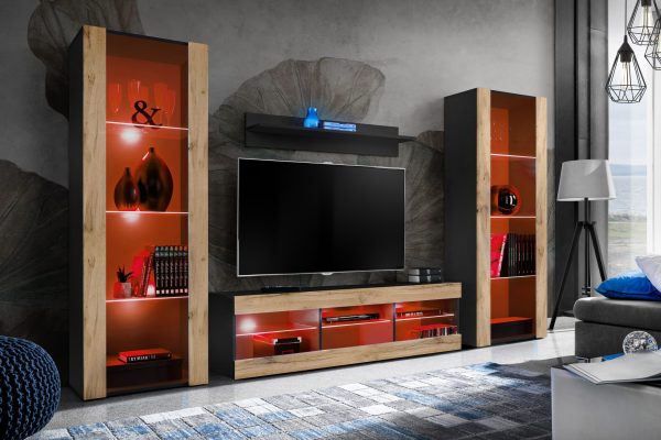 Tivoli Grande TV Furniture Set, Wotan/Black RGB LED Lighting - Image 2