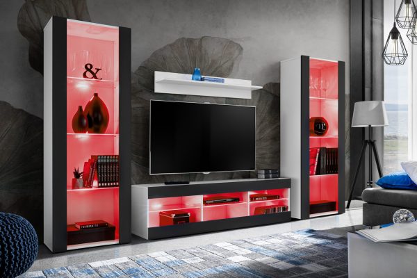 Tivoli Grande TV Furniture Set, Black/White RGB LED Lighting - Image 2