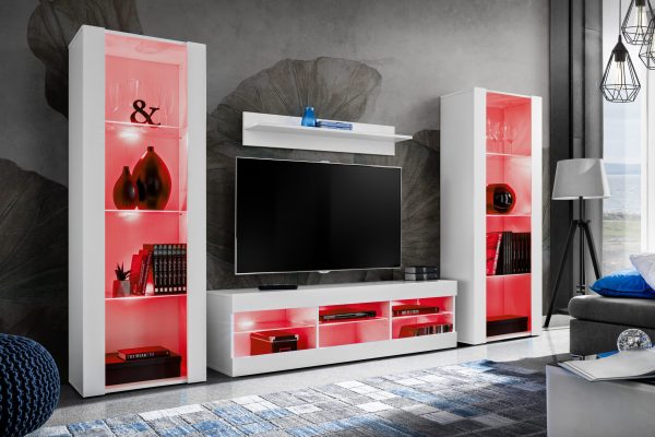 Tivoli Grande TV Furniture Set, White/White RGB LED Lighting - Image 2