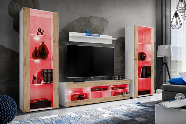 Tivoli Grande TV Furniture Set, Wotan/White RGB LED Lighting - Image 2