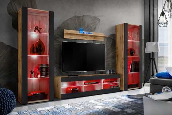 Tivoli Grande TV Furniture Set, Black/Wotan RGB LED Lighting - Image 2